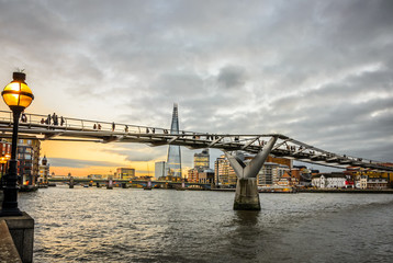 Millennium Bridge at Sunset, London