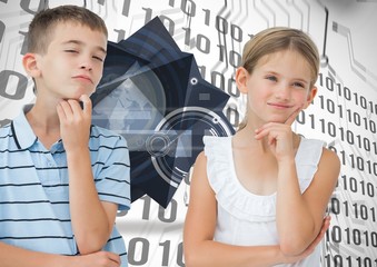 Composite image of thoughtful brother and sister posing together