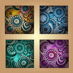 Set of four decorative ornamental ethnic cards in vector