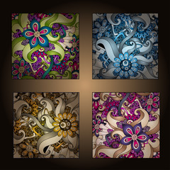 Set of four decorative ornamental ethnic cards in vector