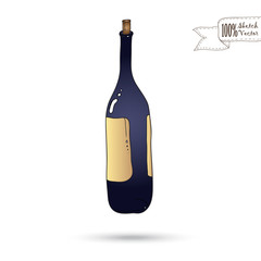 Sketch of Wine Bottle Isolated On The White Background