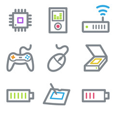 Electronics web icons, color line contour series