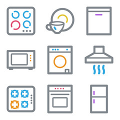 Home appliances web icons, color line contour series