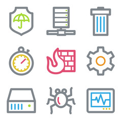 Internet security web icons, color line contour series