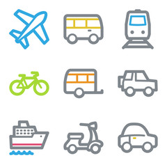 Transport web icons, color line contour series