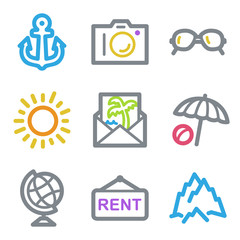 Travel web icons, color line contour series