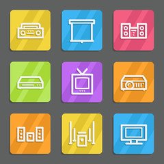 Audio video web icons, color flat buttons