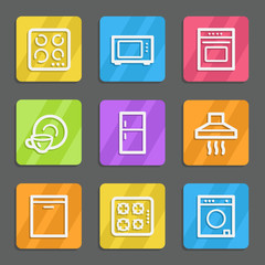 Home appliances web icons, color flat buttons