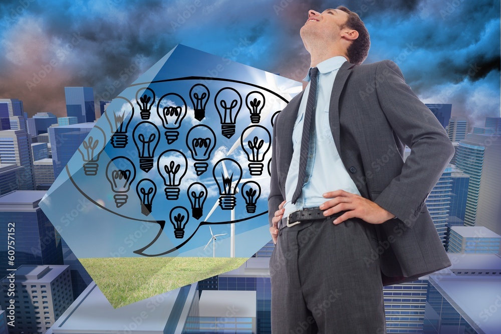 Poster composite image of cheerful businessman with hands on hips