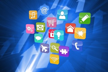 Composite image of futuristic shiny arrow pointing upwards