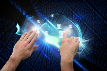 Composite image of hands pointing and presenting