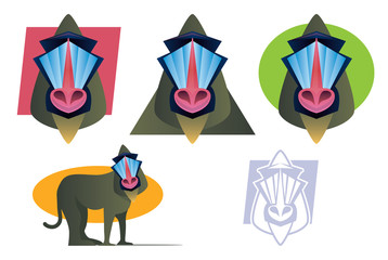 Mandrill Baboon Mascot Set