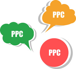 ppc word on modern banner design template. set of stickers