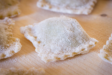 Uncooked ravioli pasta