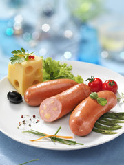 Boiled sausage with cheese