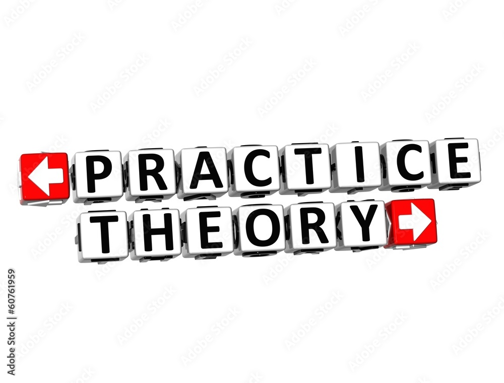 Poster 3d practice theory button click here block text