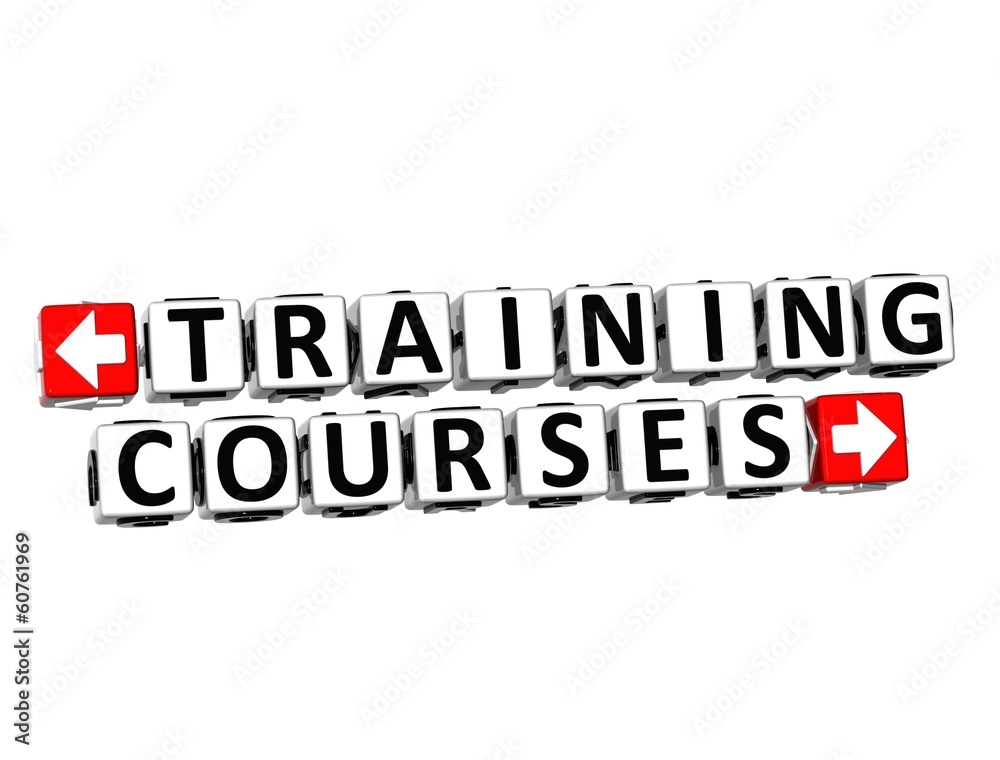 Poster 3d training courses button click here block text