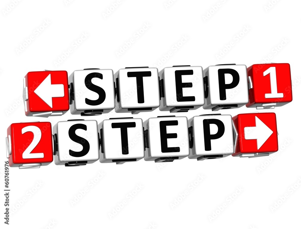 Poster 3d step 1 step 2 button click here block text