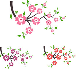 Branches of sakura. Set of vector illustration.