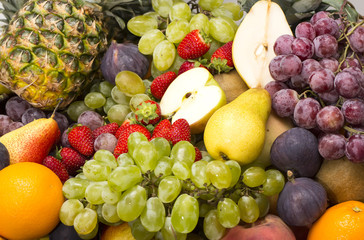 background of ripe fruit apples oranges grapes