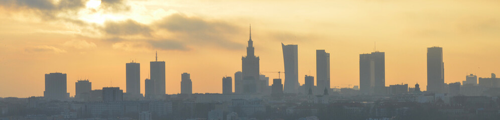 Warsaw sunset panorama