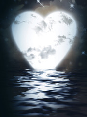 Heart Monn reflected  in water