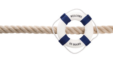 Welcome on Board - Maritimer Hintergrund mit Rettungsring