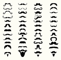 Black and White Hipster Moustache Icon Set. Vector Illustration