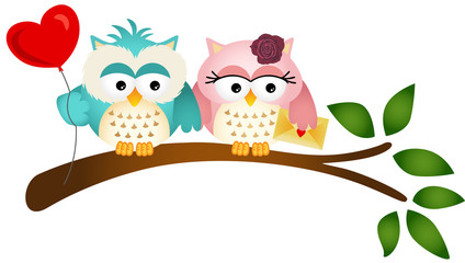 Lovely Owls with Balloon and Envelope