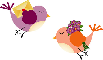 Lovely Birds with Flowers and Envelope