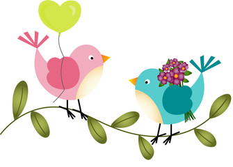 Lovely Birds with Balloon and Flowers