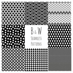 Seamless Black and White geometric background set.