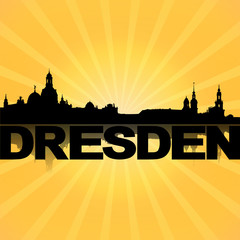 Dresden skyline reflected with sunburst illustration