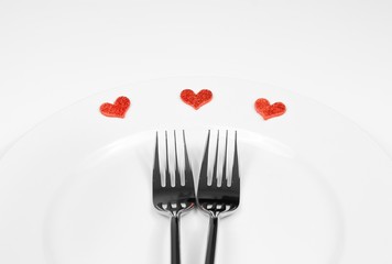 Fototapeta na wymiar restaurant series, valentine day dinner on white background