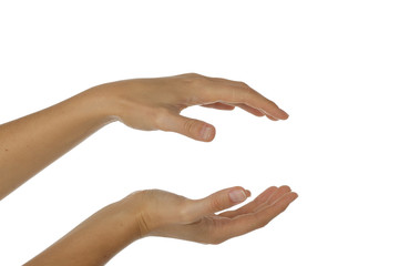 Two hands holding something.