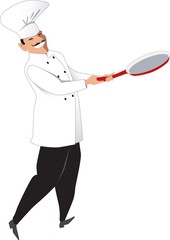 Chef with a frying pan isolated on white