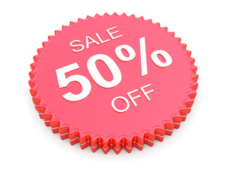 50 Percent OFF Discount Label on white background