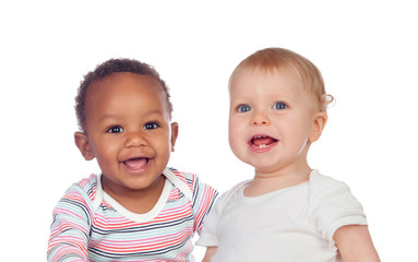 Couple of Babies African and Caucasian laughing