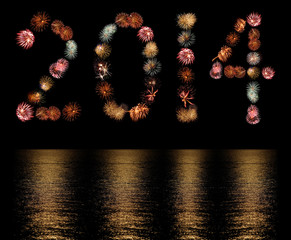 Firework Bursts Arranged in to the Number 2014
