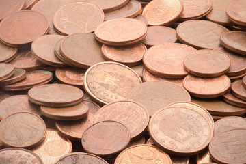 european coins with one, two and five cents of euro