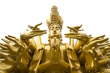 Fototapeta premium Quan Yin - Buddhist Goddess of mercy - statue isolated on white