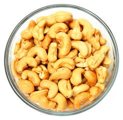 Salted Cashews in Glass Bowl