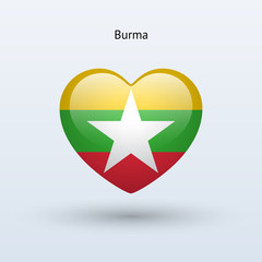 Love Burma symbol. Heart flag icon.