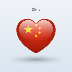 Love China symbol. Heart flag icon.