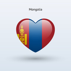 Love Mongolia symbol. Heart flag icon.