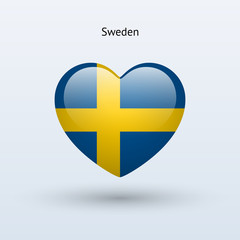 Love Sweden symbol. Heart flag icon.