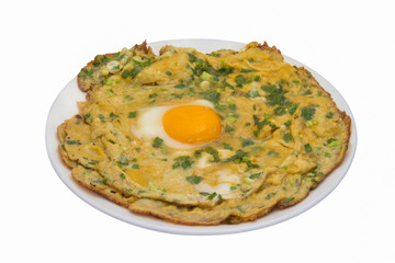 Omelet  fried eggs isolated on white background