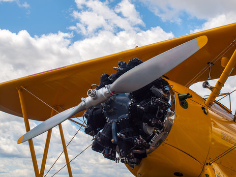 Closeup Detail of a Propeller Aircraft's Prop and Engine