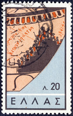 Ancient theater audience from ancient  Greek vase (Greece 1959)