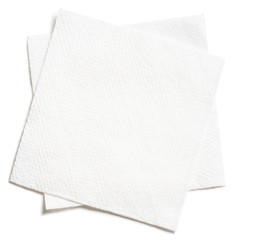 two white square paper napkins isolated
